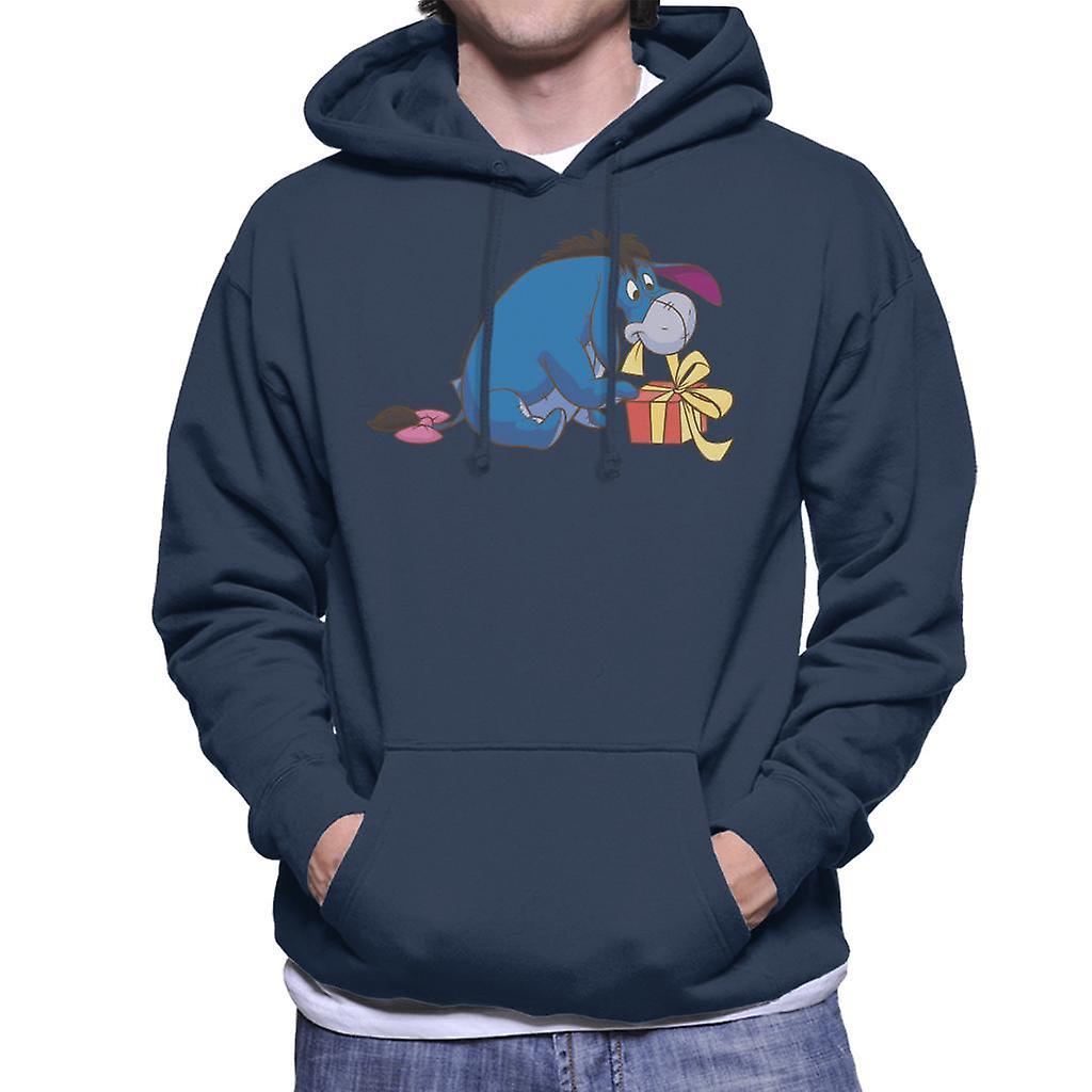 Disney Christmas Eeyore Undoing Present Men's Hooded Sweatshirt Navy Blue X-Large