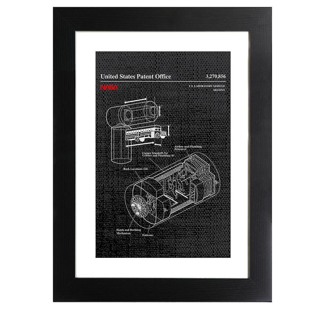 NASA US Laboratory Module Destiny Blueprint Framed Print Black 39 x 52 cm