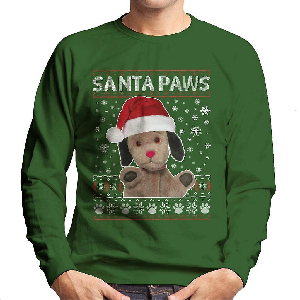 Sooty Christmas Sweep Santa Paws Men's Sweatshirt Bottle Green Large