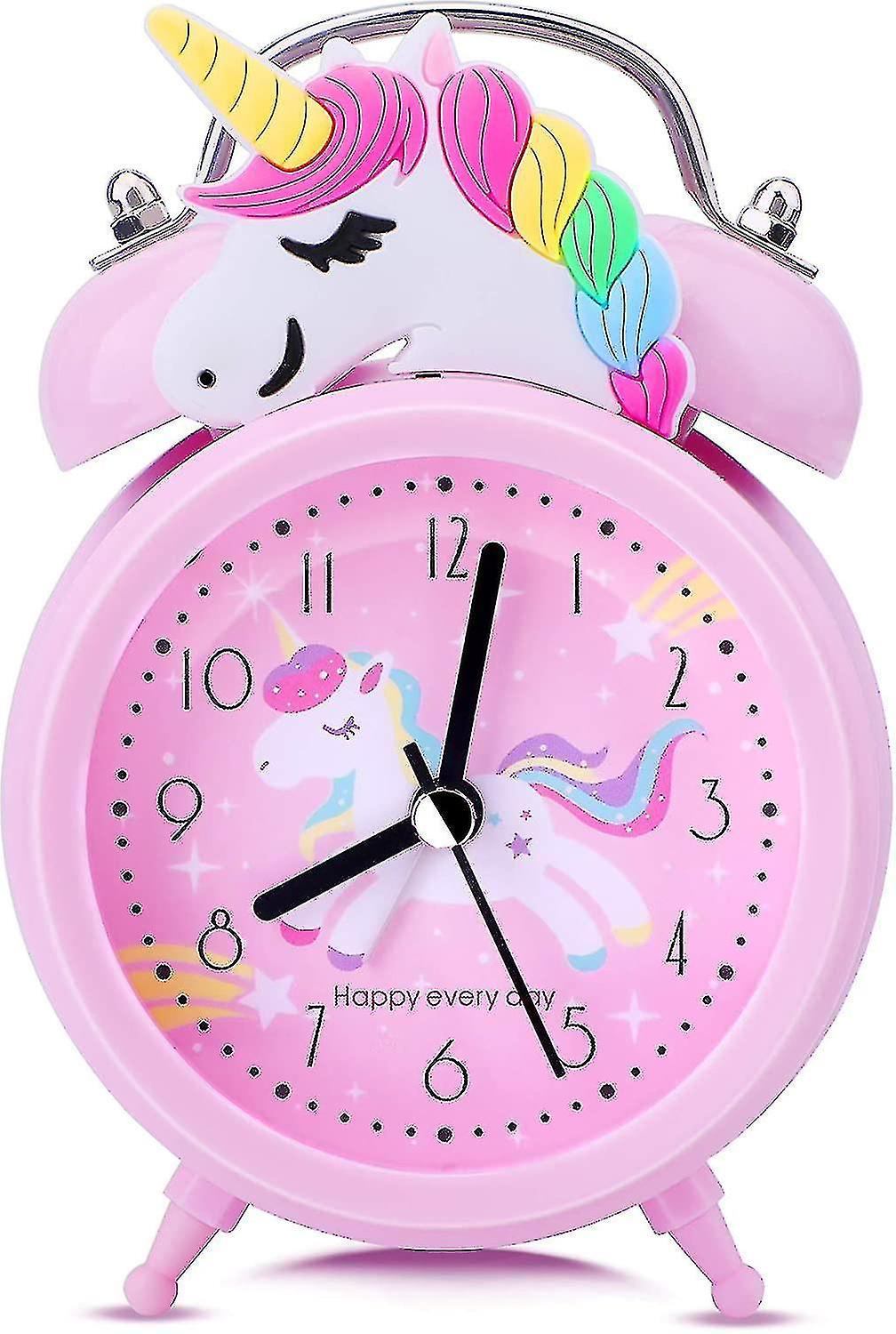 Elciaicle Unicorn Alarm Clocks For Girls, Silent Bedside Alarm Clocks With Backlight, Non Ticking Vintage Twin Bell Clocks For Heavy Sleepers