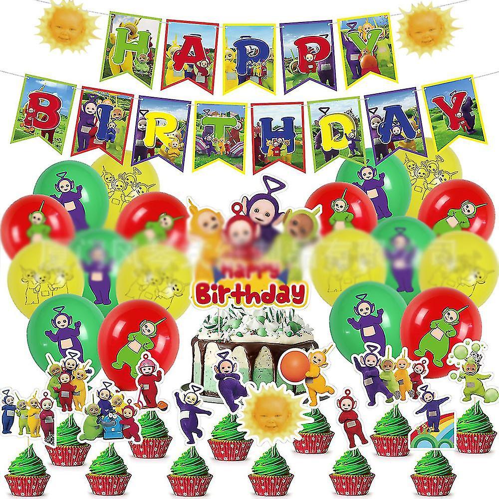 Shinestar Teletubbies Theme Kids Birthday Party Supplies Decoration Set Includes Happy Birthday Banner Balloons Cupcake Toppers Cake Topper For Boy...