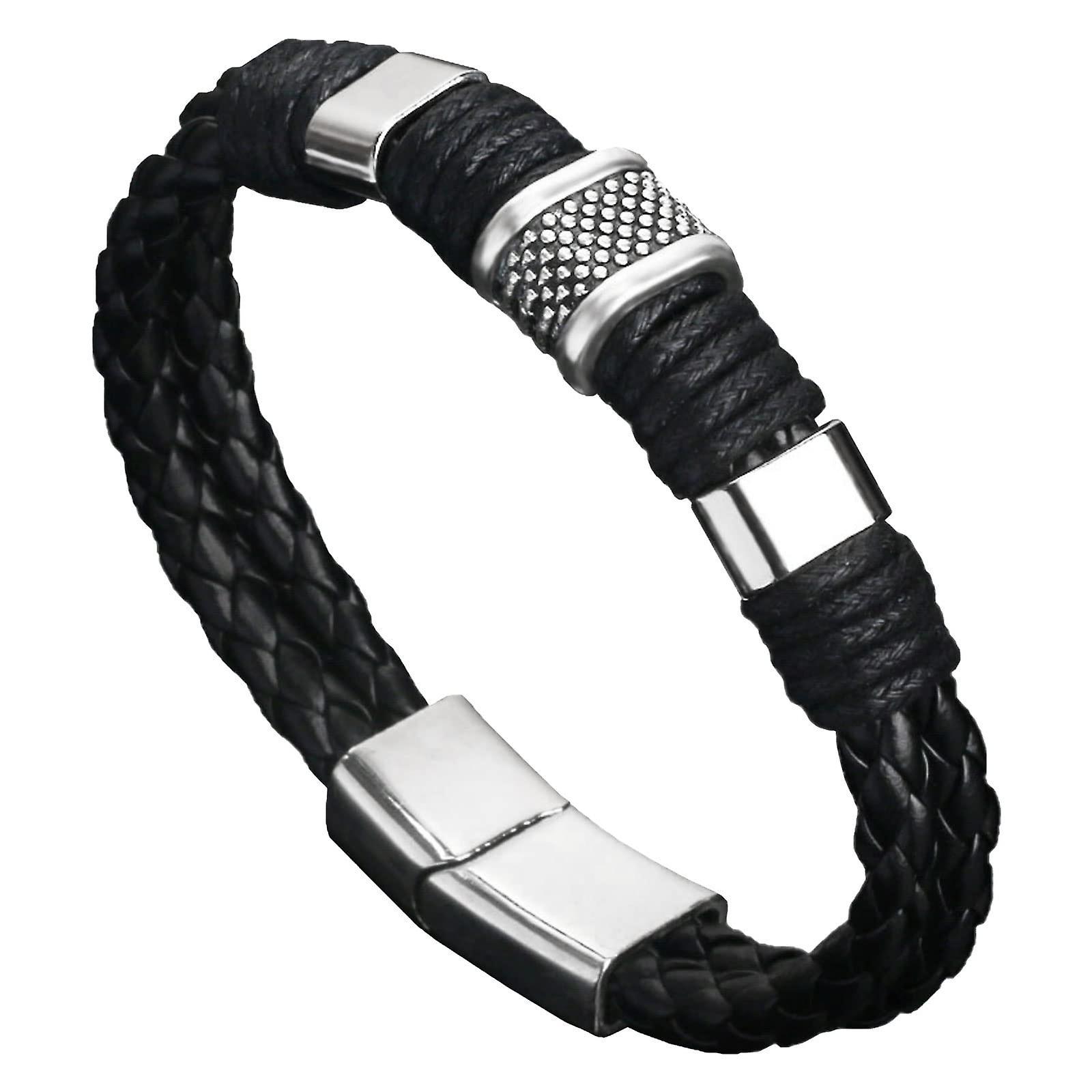 Linkrunning Mens Leather Bracelet,Braided Leather Bracelets,Black Leather Bracelet Men