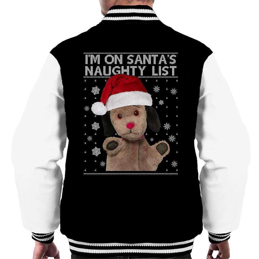 Sooty Christmas Sweep Im On Santas Naughty List Men's Varsity Jacket Black/White Large