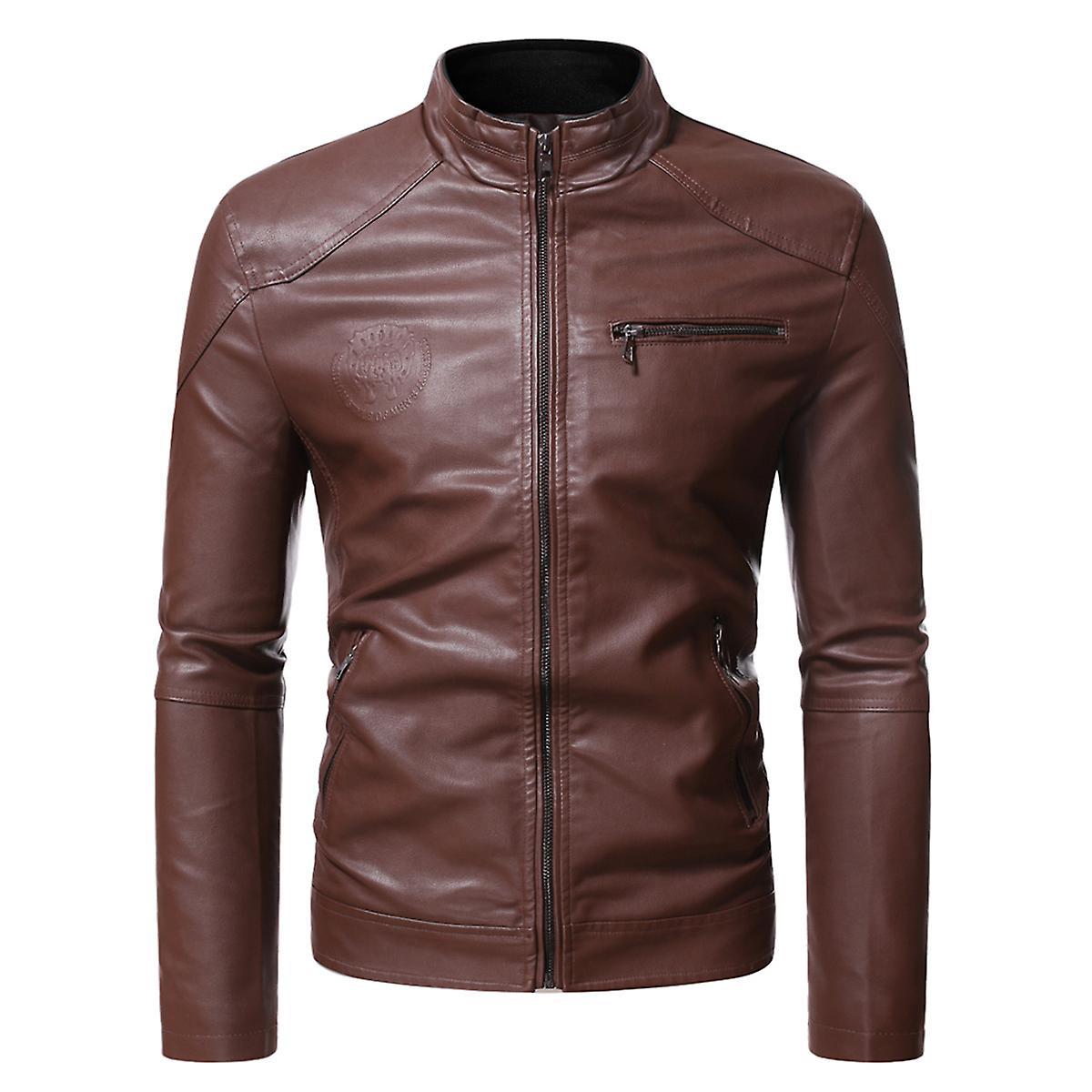 Allthemen Mens Classic PU Leather Thicken Everyday Wear Jacket Dark Brown XL