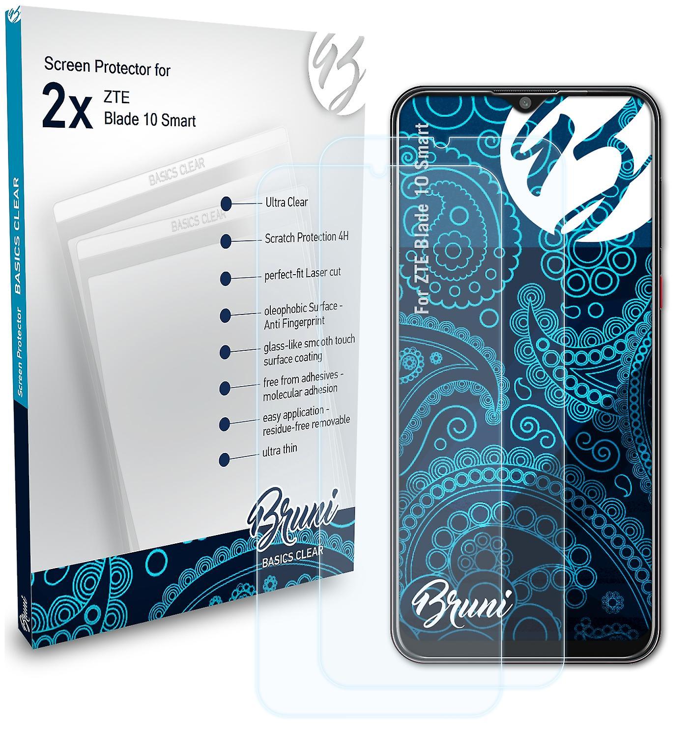 Bruni 2x protective film compatible with ZTE Blade 10 Smart film clear