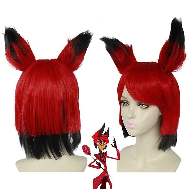 Sanne 2024 new model Anime Hazbin Hotel ALASTOR Wig with Ear Cosplay Costume Heat Resistant Synthetic Hair Men Women Wigs One Size