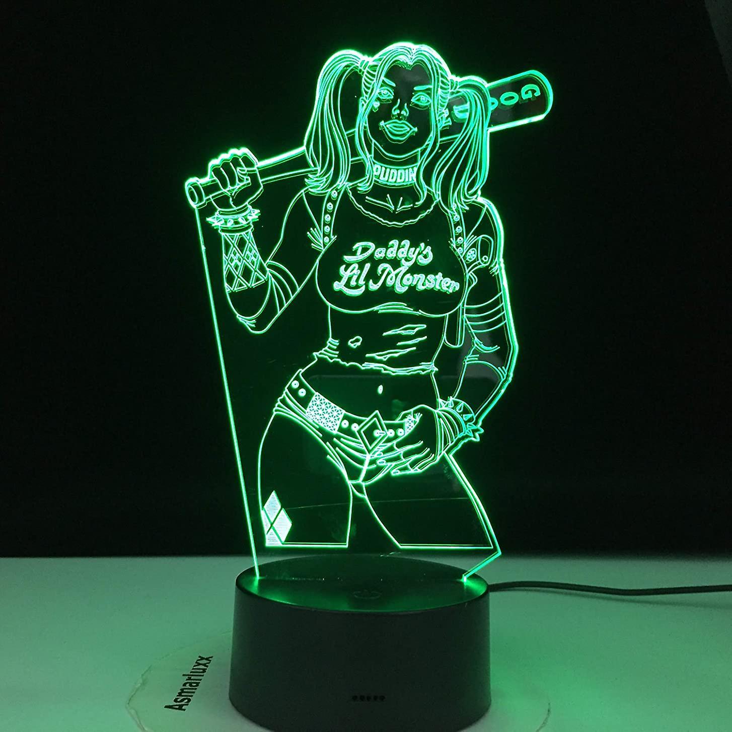 Veeki 3D Led Illusion Lamp, Night Light 16 Colors Dimmable USB Powered Touch Control with Remote Harley Quinn