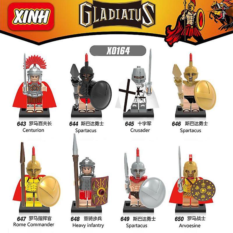 Htclv 8pcs Assembled Building Block Figures Roman Centurion Spartan Warrior Crusader Commander Toys