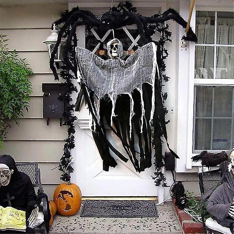 Halloween Hanging Skeleton Ghost Decorations Halloween Outdoor Indoor Haunted House Patio Decorations With Spiders