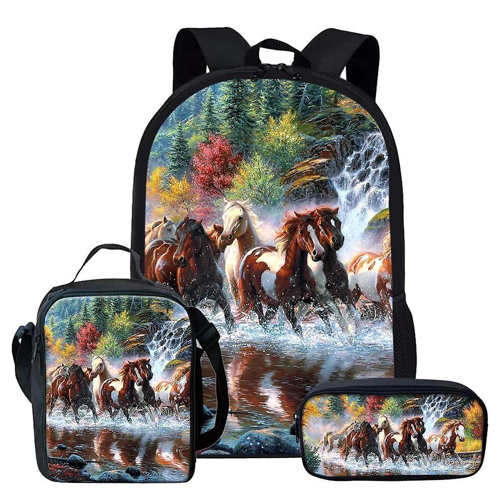 Scitoo Wild Horses Design Large Capacity Backpack 3pcs/set School Bags for Boy Girl Primary Students Bookbag Mochila Escolar Lunch Bag 18