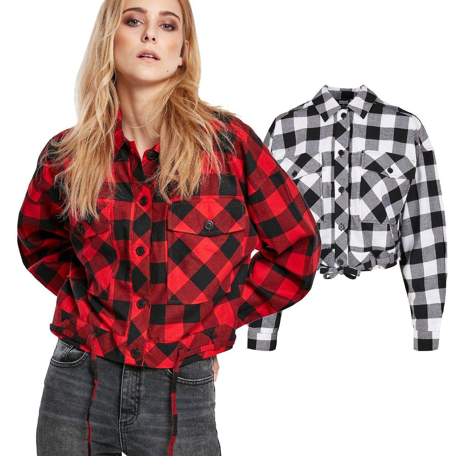 Urban Classics Ladies - Short FLANELL Lumberjack Shirt Shirt Black/Red 5XL