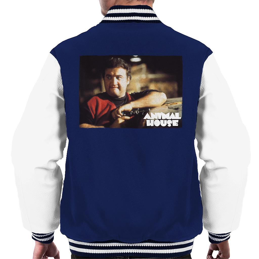 Animal House John Bluto Blutarsky Wearing Red Top Men's Varsity Jacket Navy/White Medium