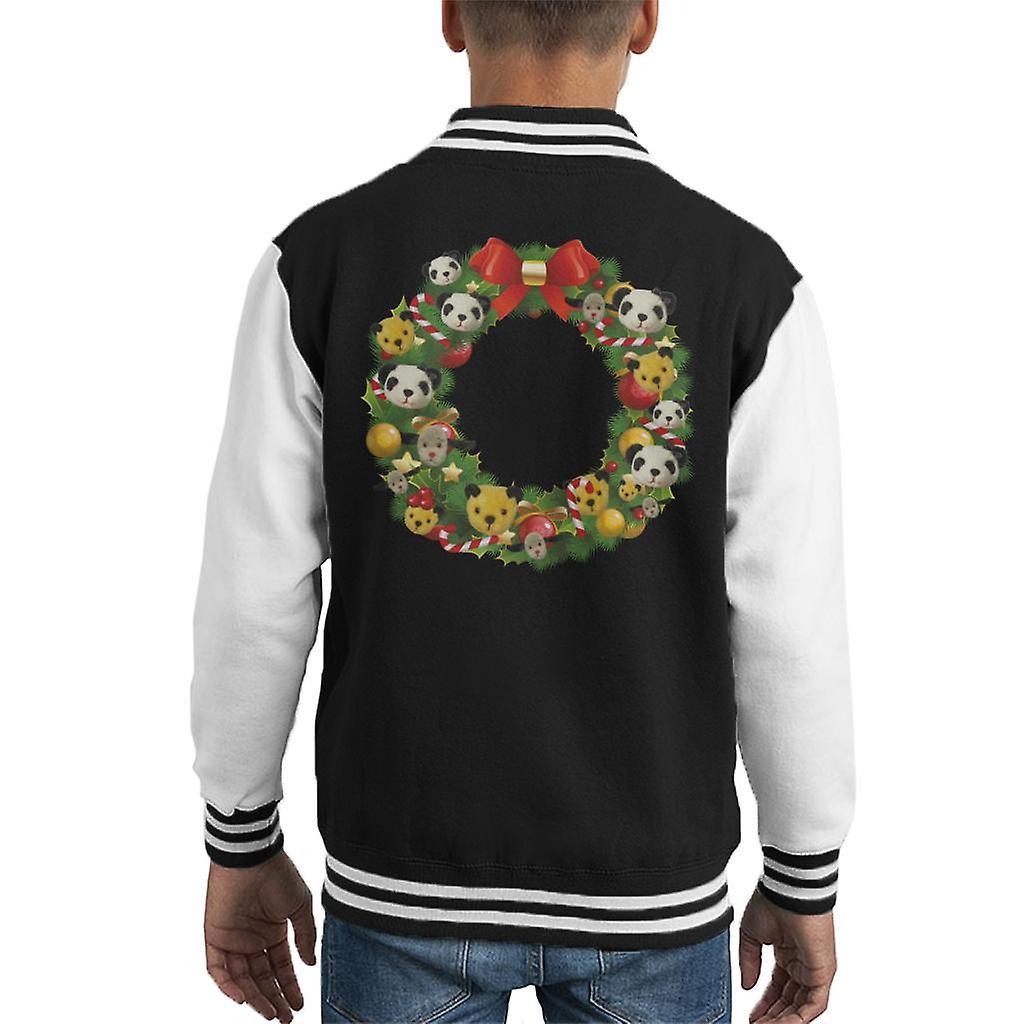 Sooty Christmas Wreath Kid's Varsity Jacket Black/White Large (9-11 yrs)