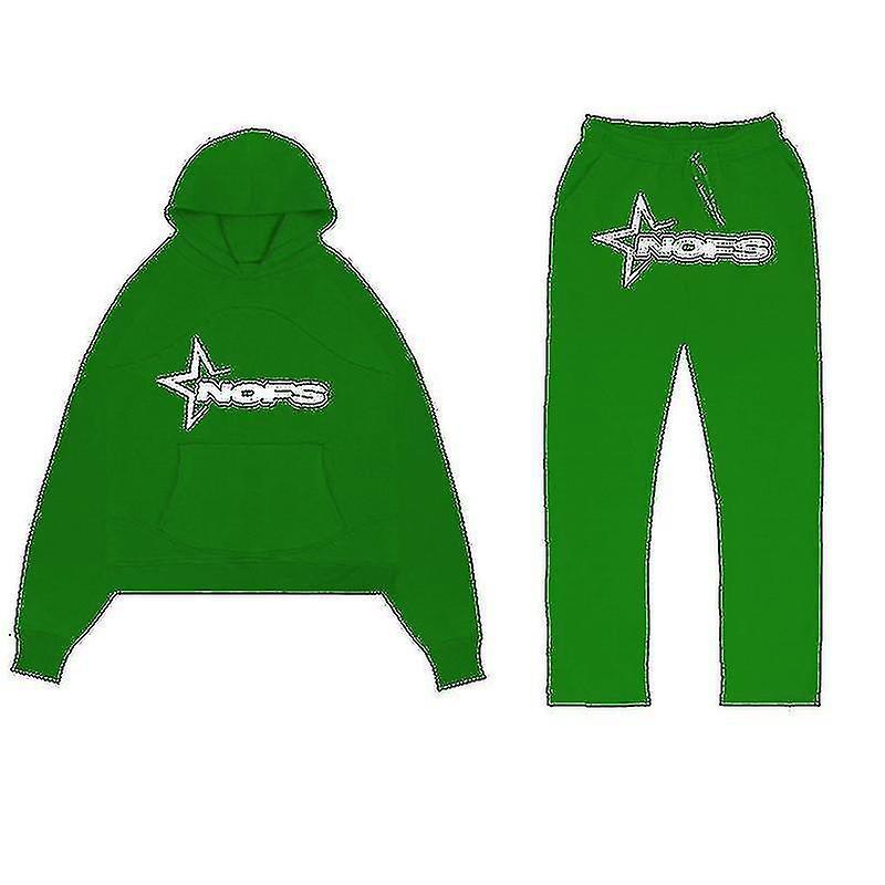 Tracksuit Mens Y2k Loose Casual Jogging Suit Nofs Printed Streetwear Hoodie Sweatpants Set -ACGIV green S