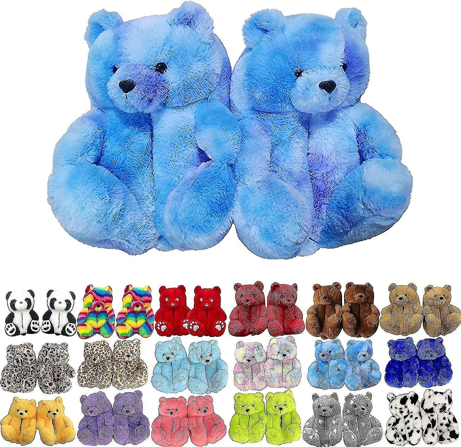 Winter Slippes Teddy Bear Slippers Womens Plush Animal Slippers Winter Warm Shoes Faux Fur Anti Slip M Gradient Blue