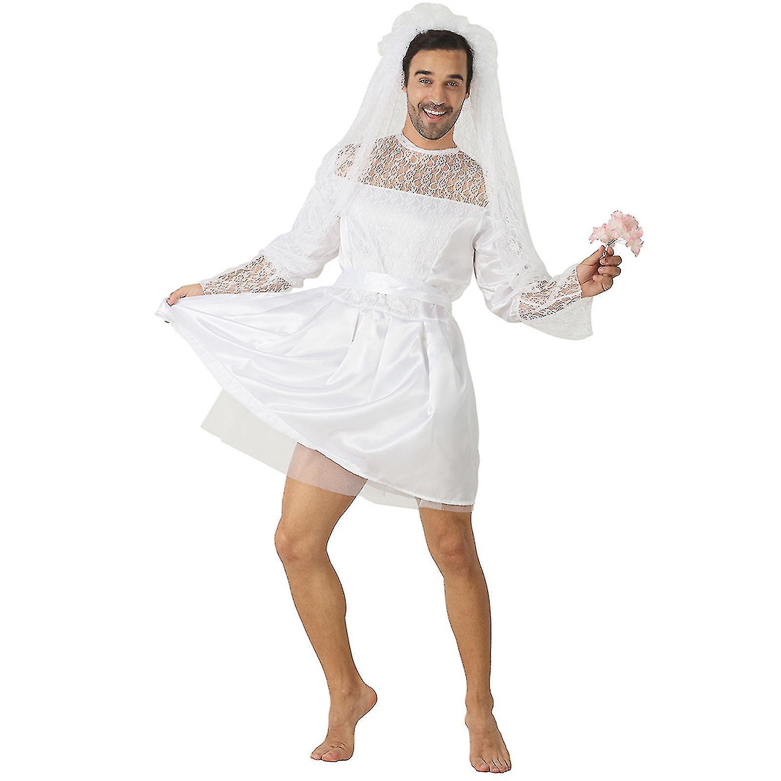 Abracing Mens Wedding Dress Funny Male White Bride Costume