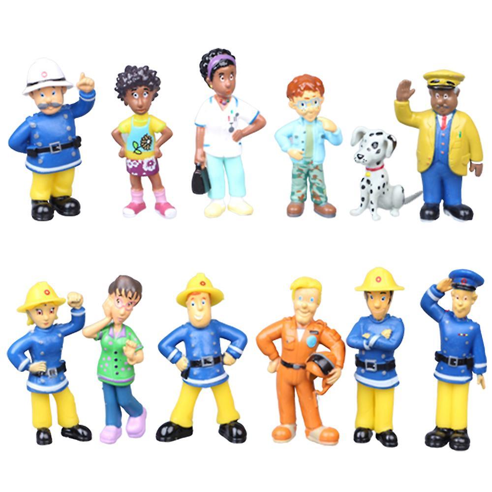 Shinestar 12pcs/set Fun Fireman Sam Figures Toys Cake Toppers Decoration Cartoon Models Doll Kids Birthday Gifts