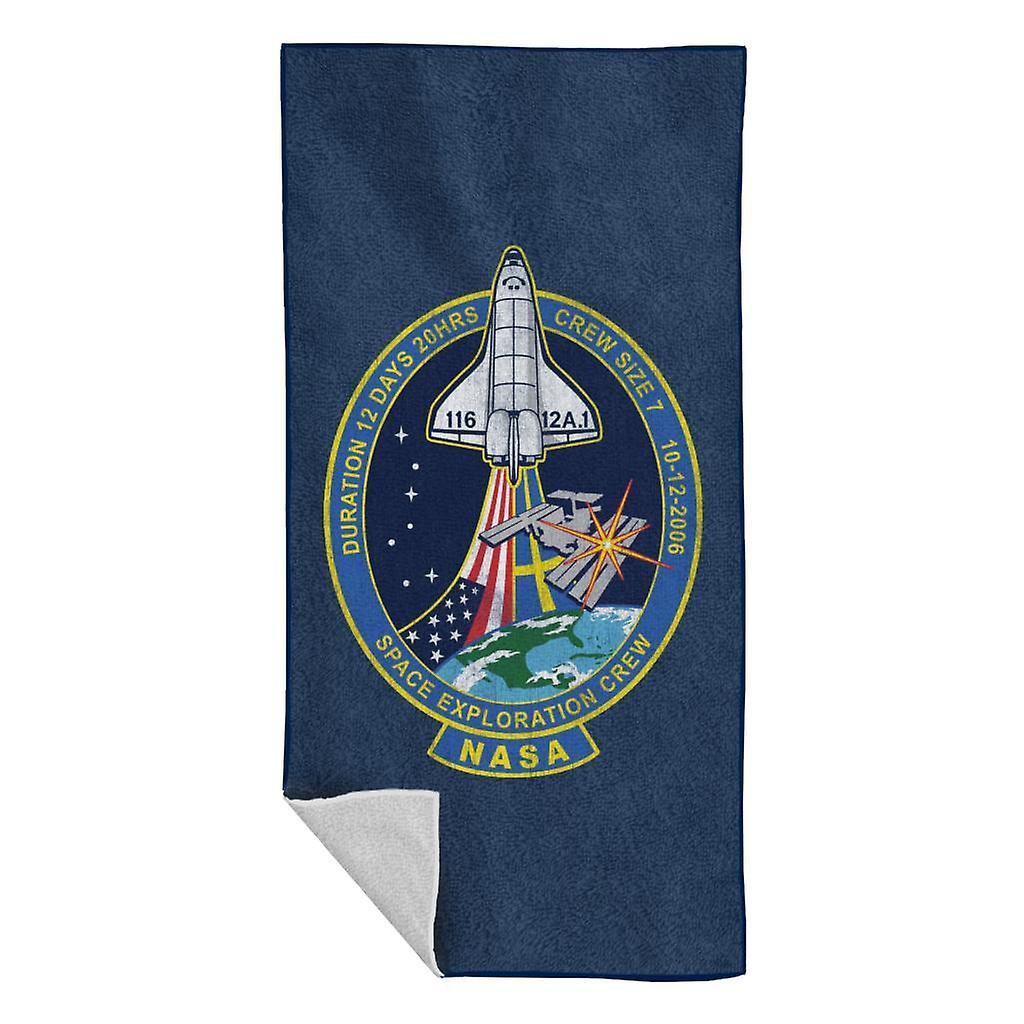 NASA STS 116 Discovery Mission Badge Distressed Beach Towel Navy Blue 70 x 140cm