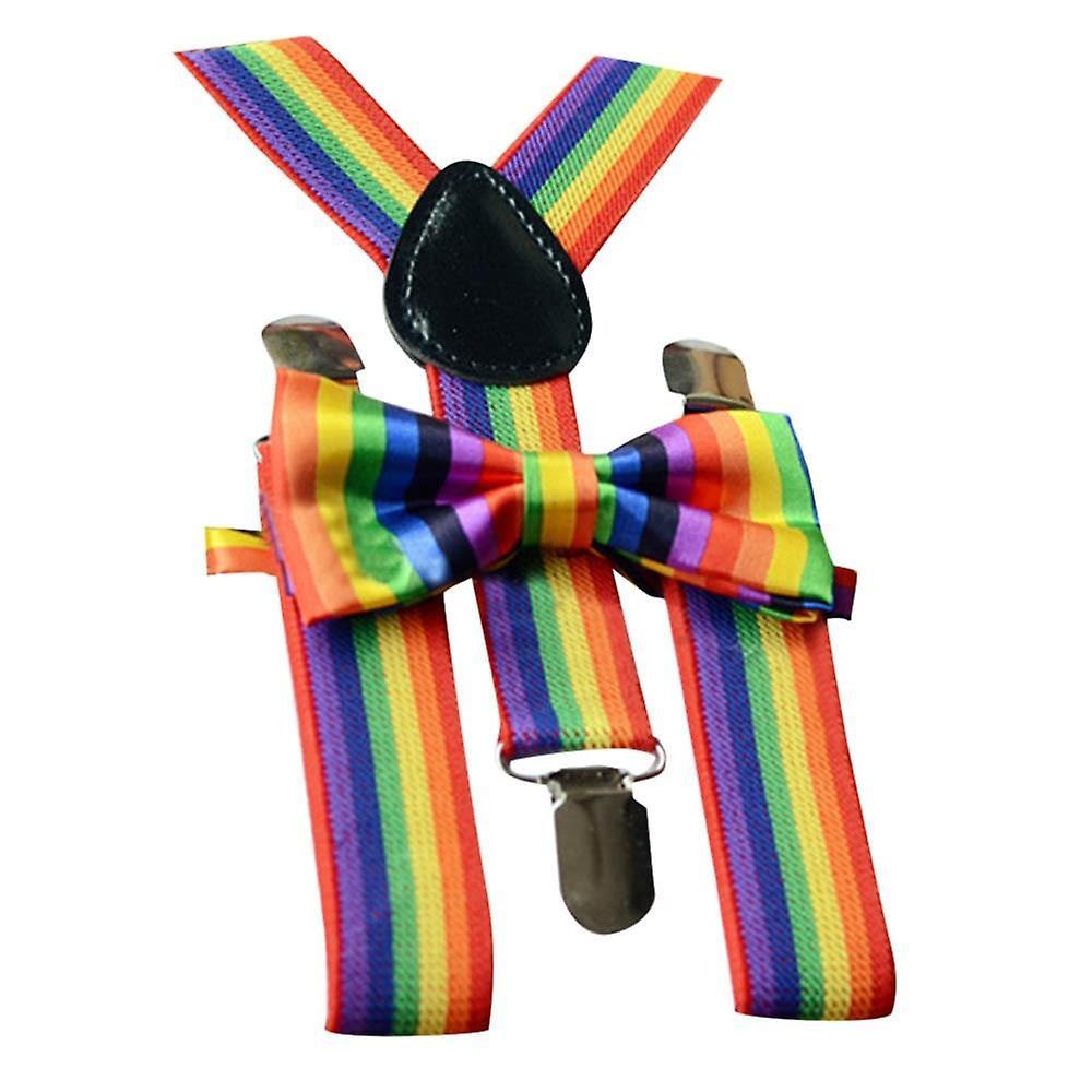 Slowmoose Rainbow Braces, Suspenders And Bow Tie Set Black