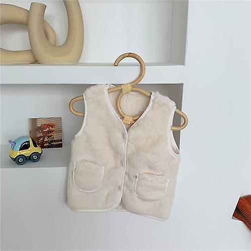 Slowmoose V Neck Winter Warm Vest, Faux Fur Waistcoat Beige 12M