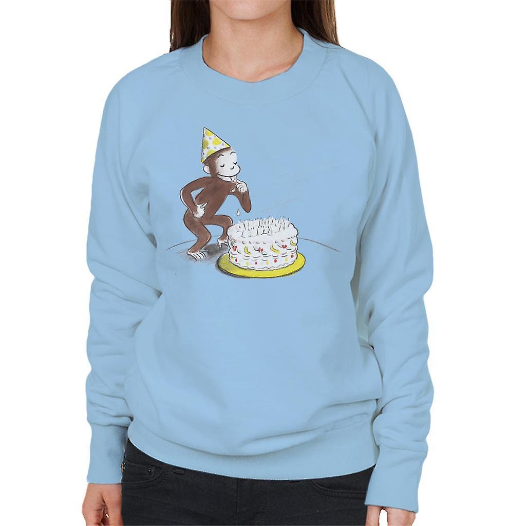 Curious George Eating Birthday Cake Women's Sweatshirt Sky Blue Large