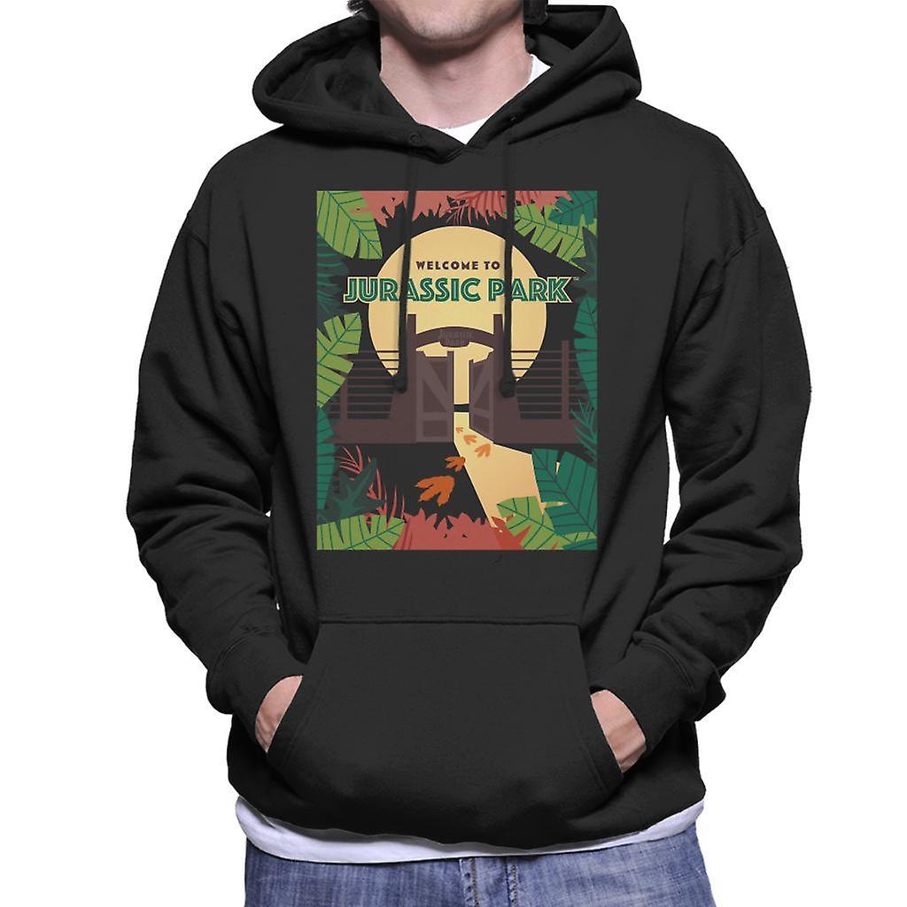 Jurassic Park Welcome To Sign Design Men's Hooded Sweatshirt Black Small