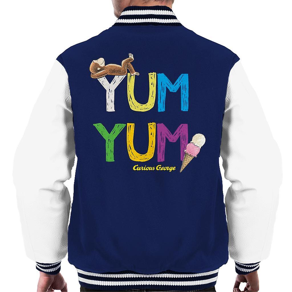 Curious George Yum Yum Ice Cream Men's Varsity Jacket Navy/White X-Large