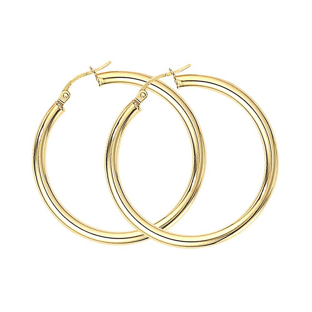 9ct Gold  Classic Polished Hoop Earrings - 35mm - ENR02471