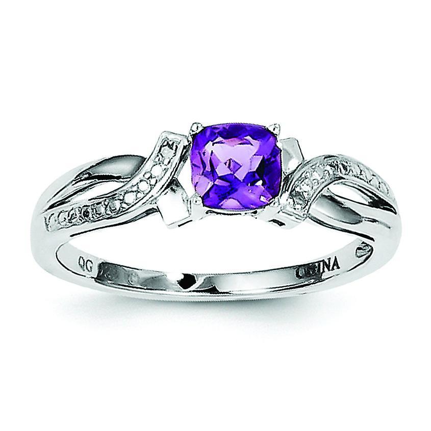 JewelryWeb 925 Sterling Silver Polished Open back Amethyst Diamond Ring Measures 2mm Wide Jewelry Gifts for Women - Ring Size: 6 to