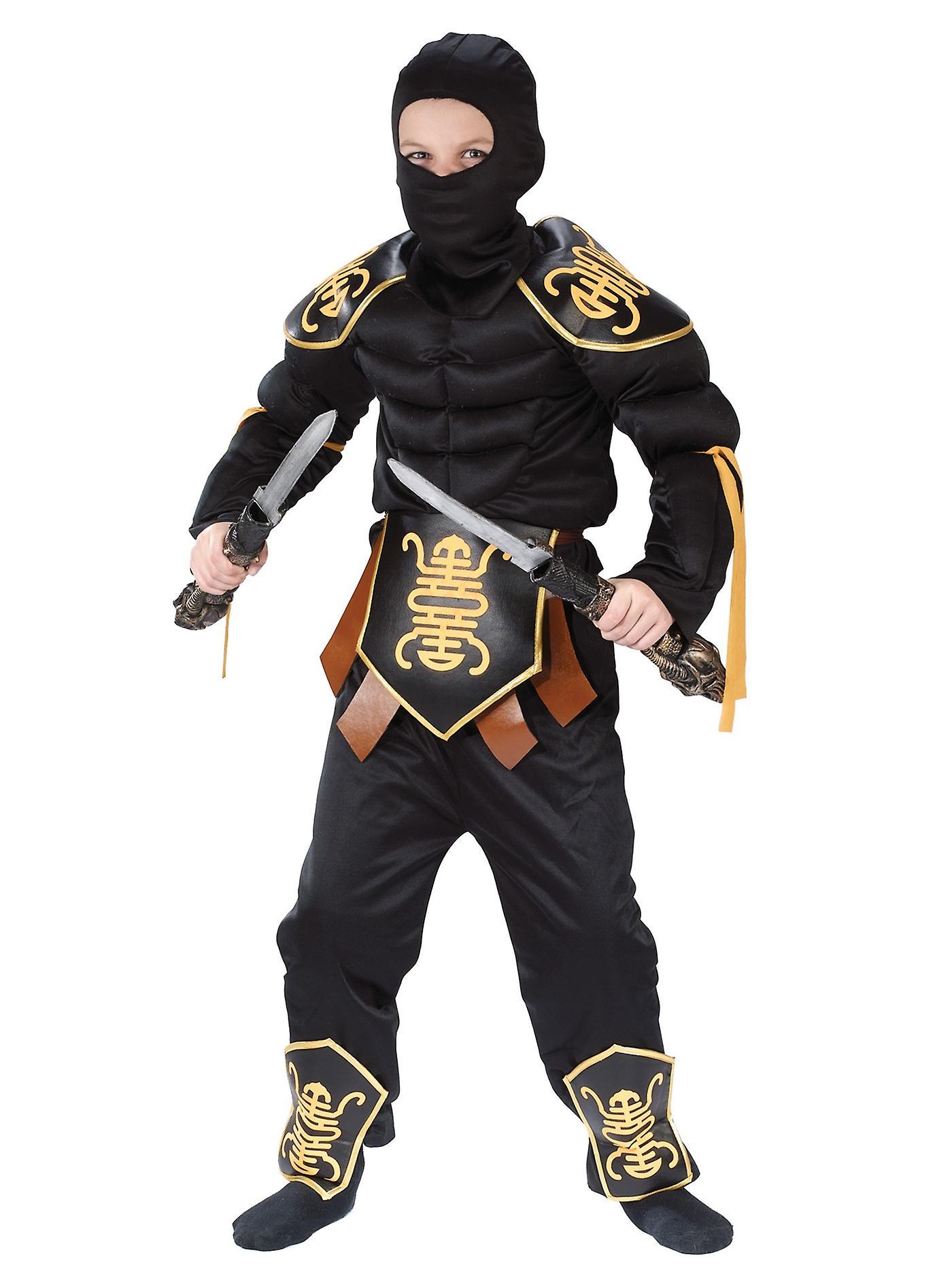 Fun World Stealth Ninja Muscle Warrior Japanese Martial Arts Book Week Boys Costume Black Large (12-14)