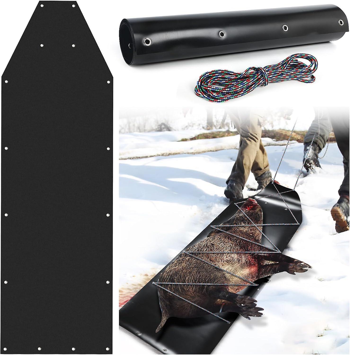 Frusde Deer Drag Sled, Portable Ice Fishing Sled with Rope, Multi-Purpose Dog Sled Game Hauler Sled for Hunting, Fire Wood, Ice Fishing Black