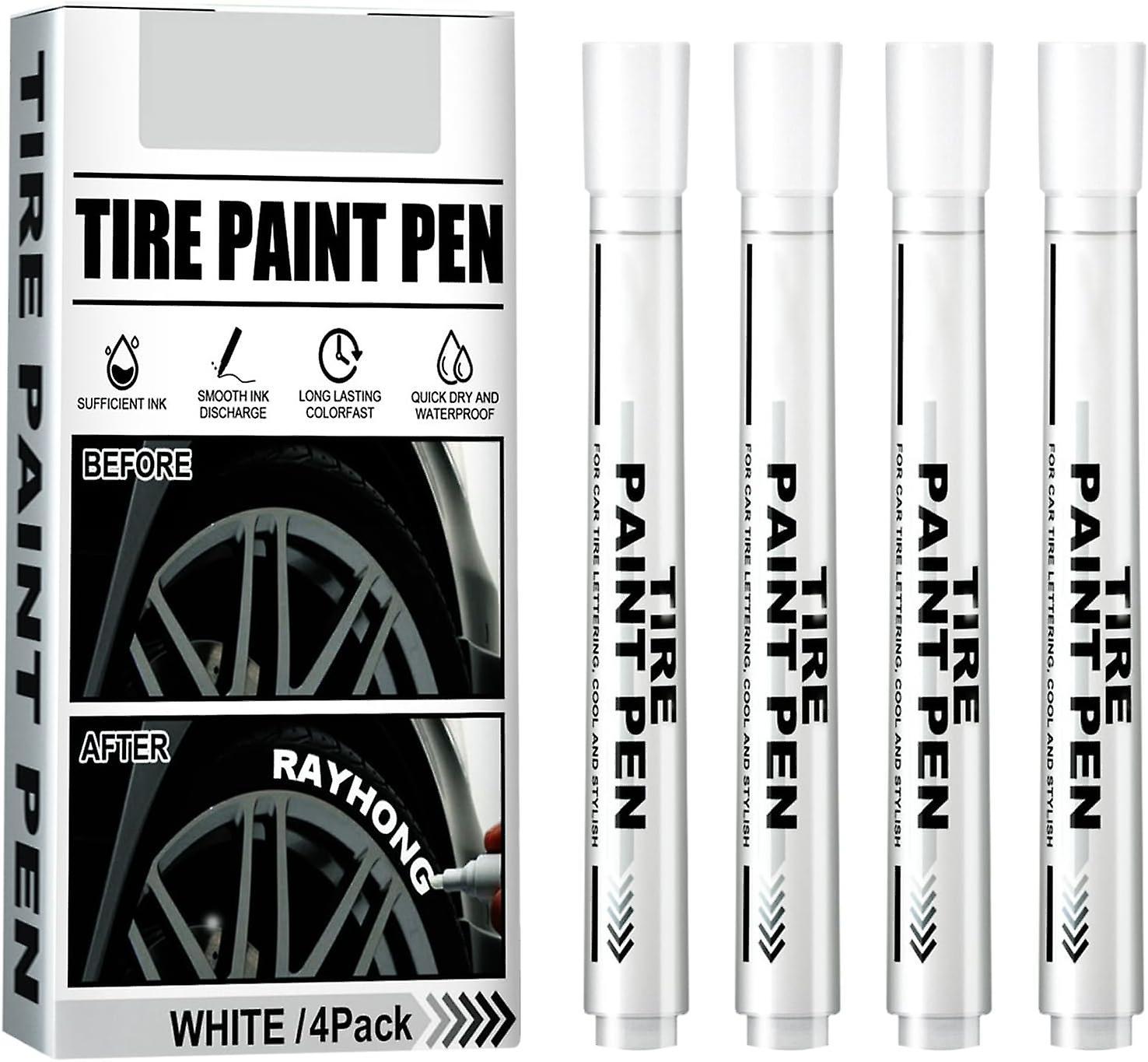 Frusde Tire Paint Pen, 4pcs White Marker Pen Tire Paint Marker Pen, Waterproof Oil Based Car Tire Graffiti Tracing Pen For Auto Rubber Tyre Tread