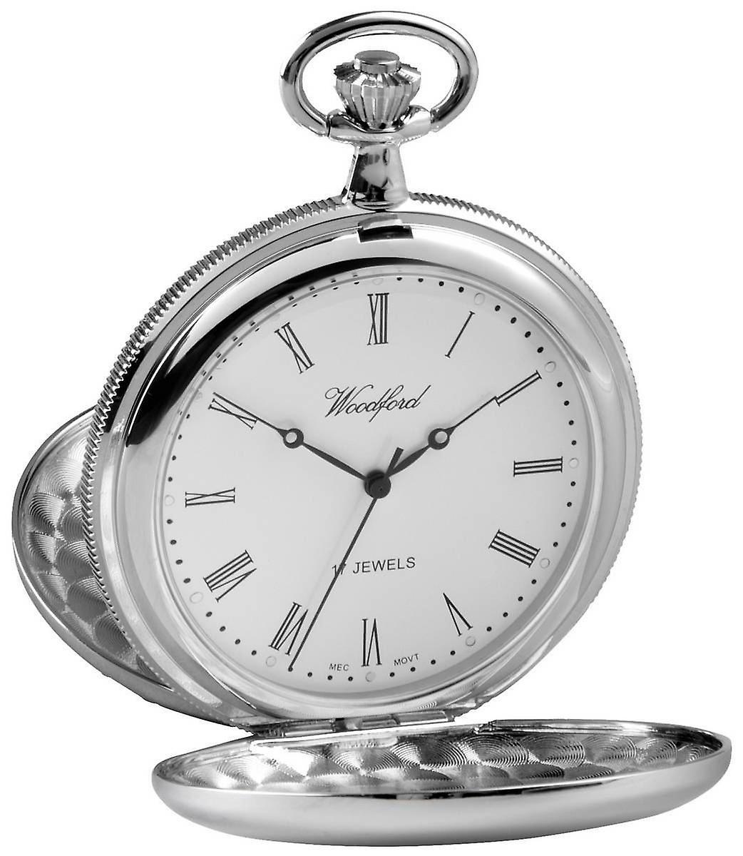 Woodford Double Full Hunter Skeleton Chrome Pocket Watch - Silver