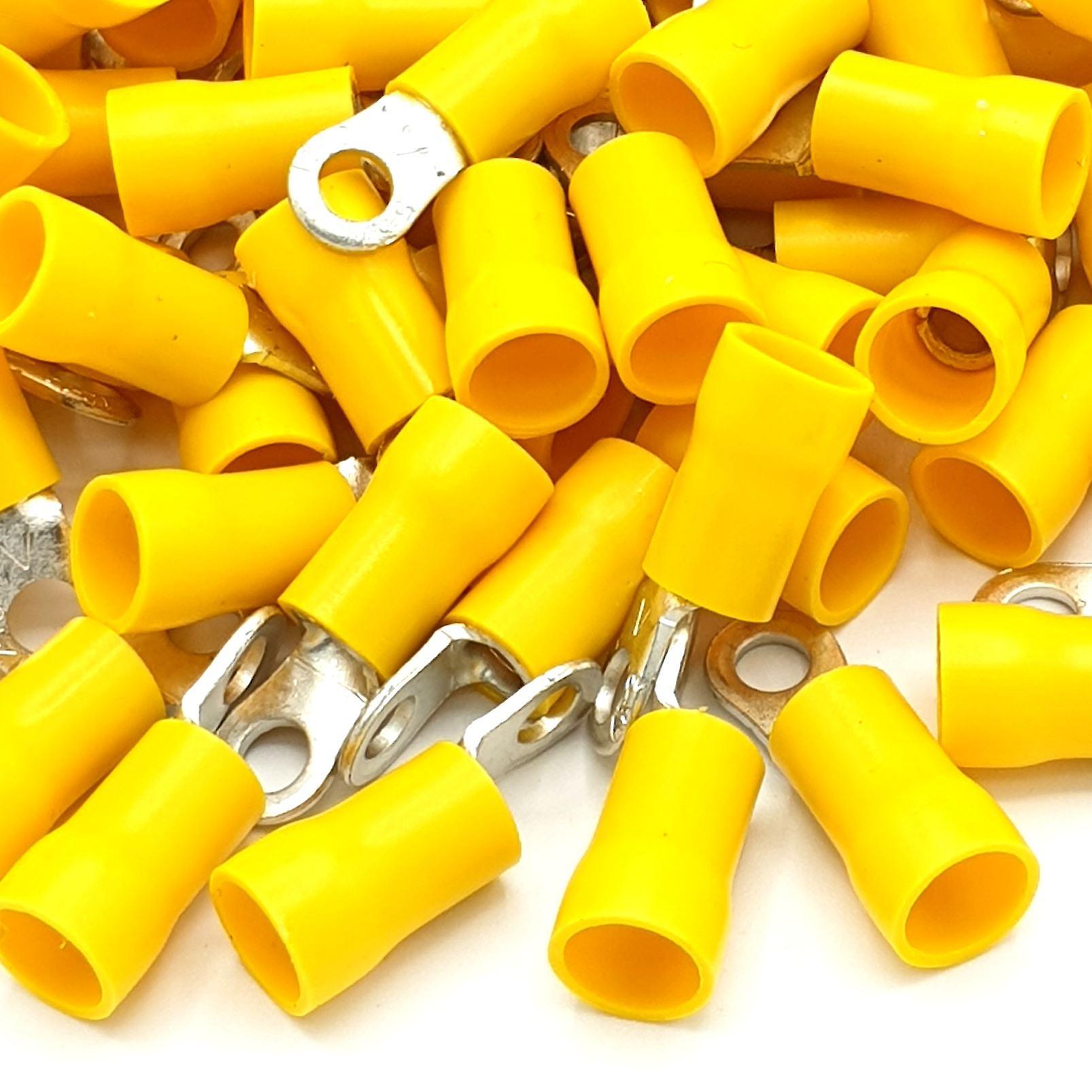 Pepte 100pcs Yellow Insulated Crimp Ring Terminals Connectors Various Stud Size 100 x 4.3mm