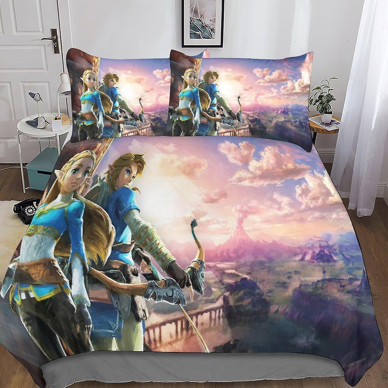 Kerota The Legend of Zelda Duvet Cover 3D Bedding Set with Zipper - Microfiber Duvet Cover Sets with 1 Pillowcase 3 Pcs Adults Kids Girls Single135...