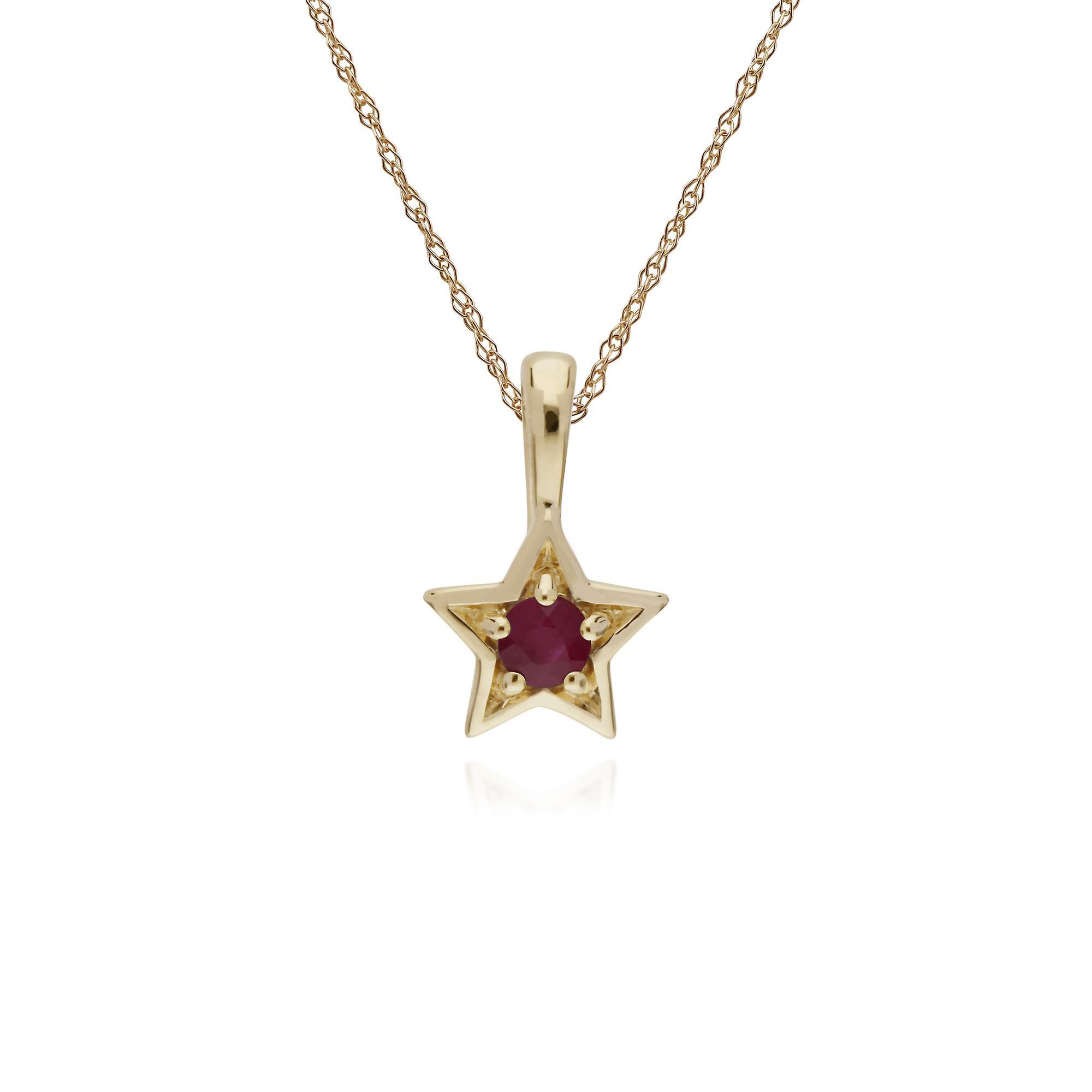 Gemondo Classic Single Stone Round Ruby Star Pendant Necklace In 9ct Yellow Gold 135P1874029 Red One Size