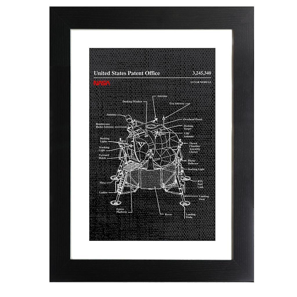 NASA Lunar Module Blueprint Framed Print Black 39 x 52 cm