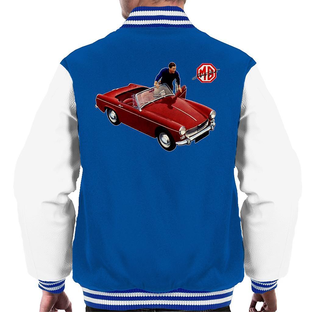 MG Red Getting In Car British Motor Heritage Men's Varsity Jacket Royal/White Medium