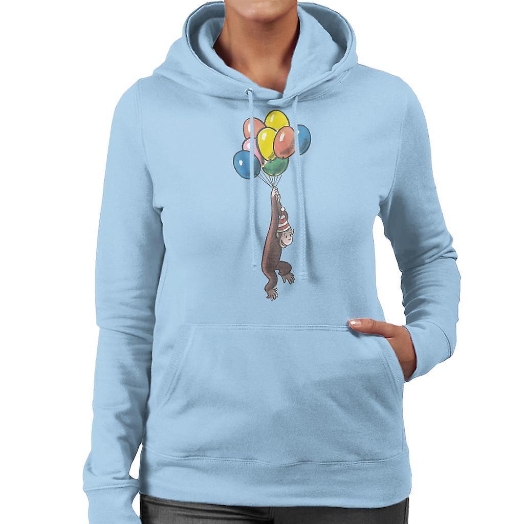 Curious George Balloon Flying Hat Women's Hooded Sweatshirt Sky Blue Medium