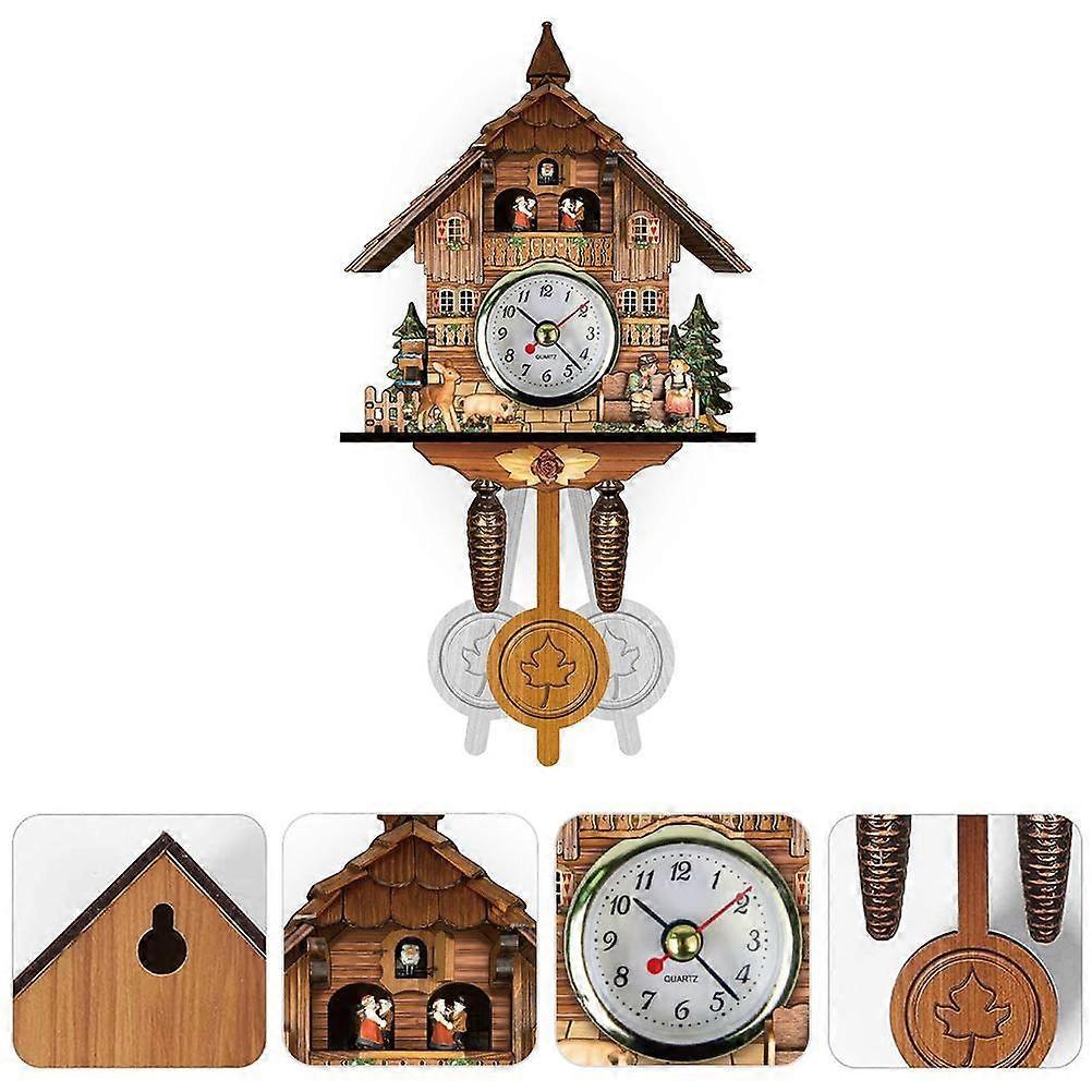 Aespa Cuckoo Clock Antique Wooden Cuckoo Birdhouse Wall Clock Home Decor Hanging Cuckoo Clock Auto Swing Bell Pendulum Home Decor