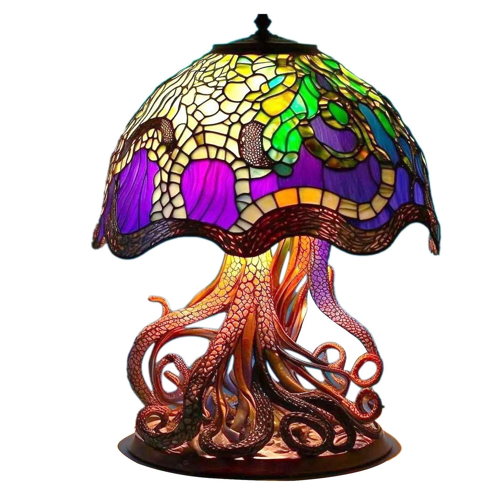 Volord Painting Resin Mushroom Table Lamp, Resin Plant Series Night Light, Bohemia Resin Mushroom Decorative Bedside Desk Lamp Octopus