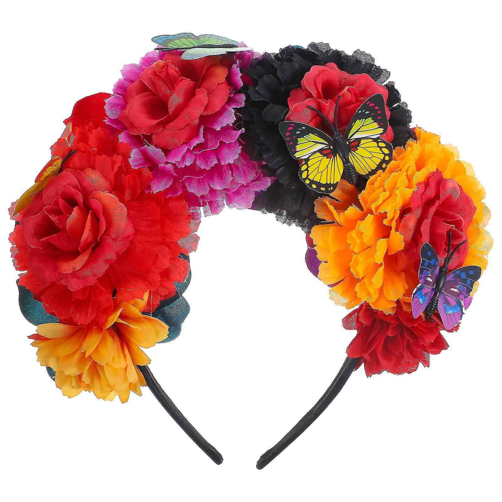 Day Of The Dead Headpiece Flower Crown Flower Headband Festival Flower Headpiece As Shown 1