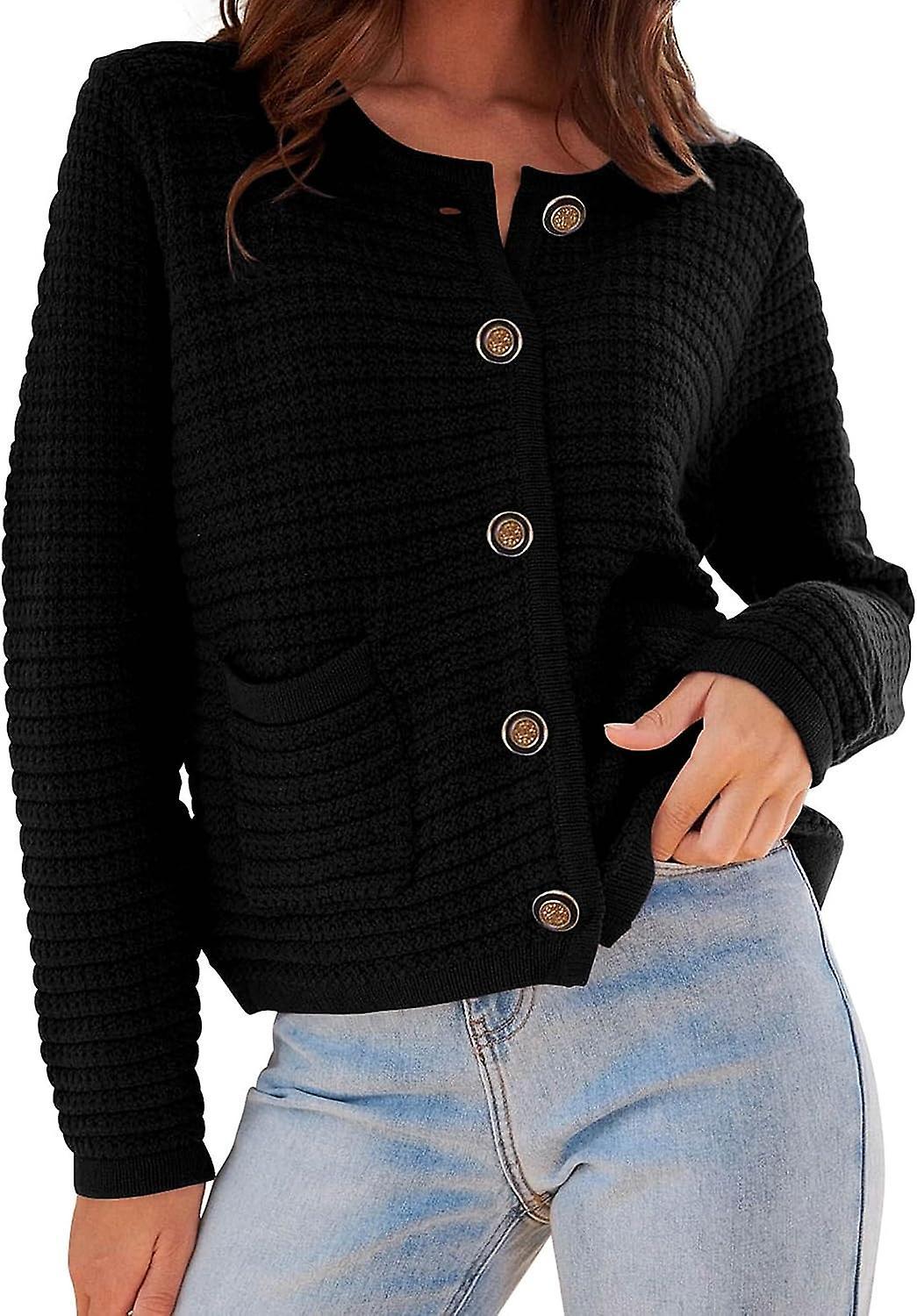 Maromalife Womens 2023 Cardigan Sweaters Fall Open Front Button Down Long Sleeve Pockets Casual Chunky Knit Shirt Outerwear Black Large