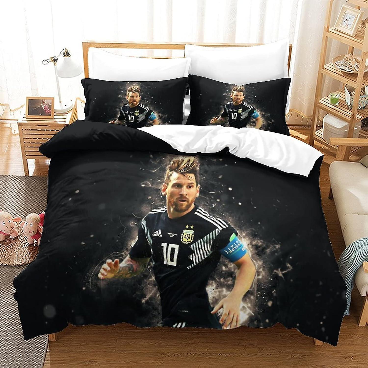 Kerota Messi Duvet Cover with Pillowcases, World Cup Champion Bedding Set with Zipper Closure, Duvet Cover for Kids Teens Single135x200cm