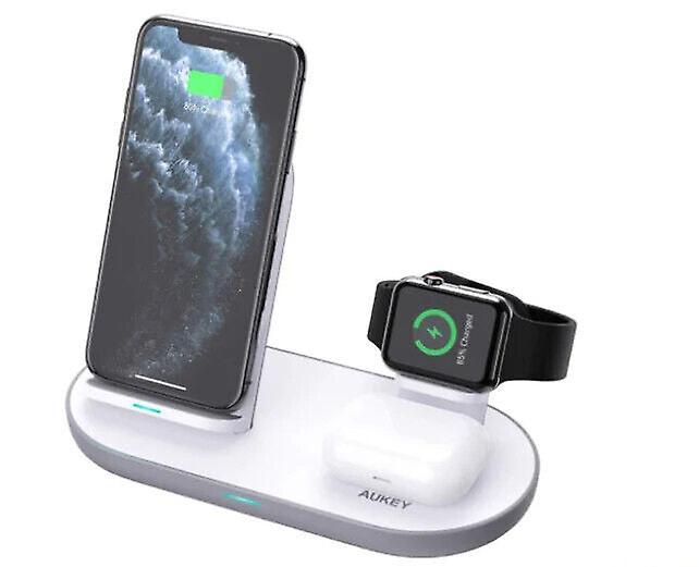 Aukey 3in1 aircore wireless charging station stand charging dock - black/white