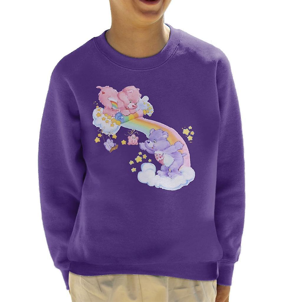 Care Bears Cheer Bear And Share Bear Unrolling A Rainbow Kid's Sweatshirt Purple Large (9-11 yrs)