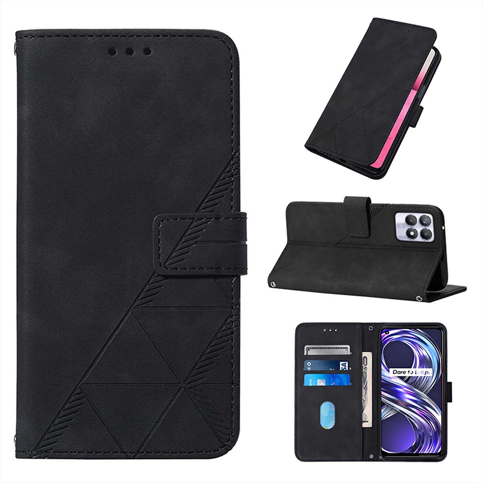 Gangxun Compatible With Realme 8i Case Leather Folio Cover Wallet Magnetic Premium Tui Coque black