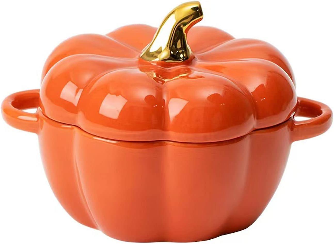 Wenkeay Ceramic Pumpkin Bowl, Individual Casserole, Baking Bowl for Oven Bakeware with Lid