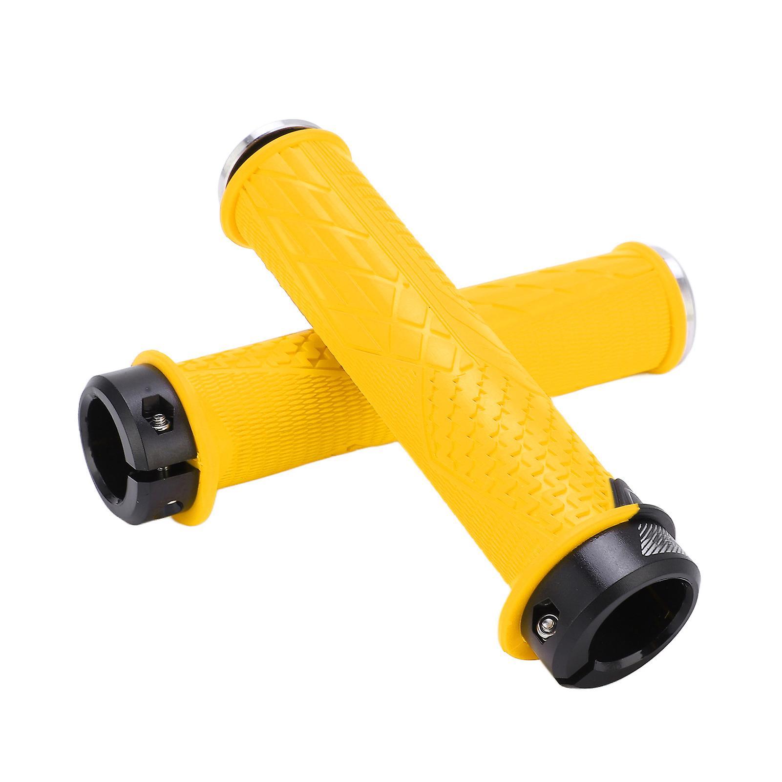 ENLEE Mountain Bike Handlebar Grips - 2PCS Comfortable TPR Rubber Locking Yellow