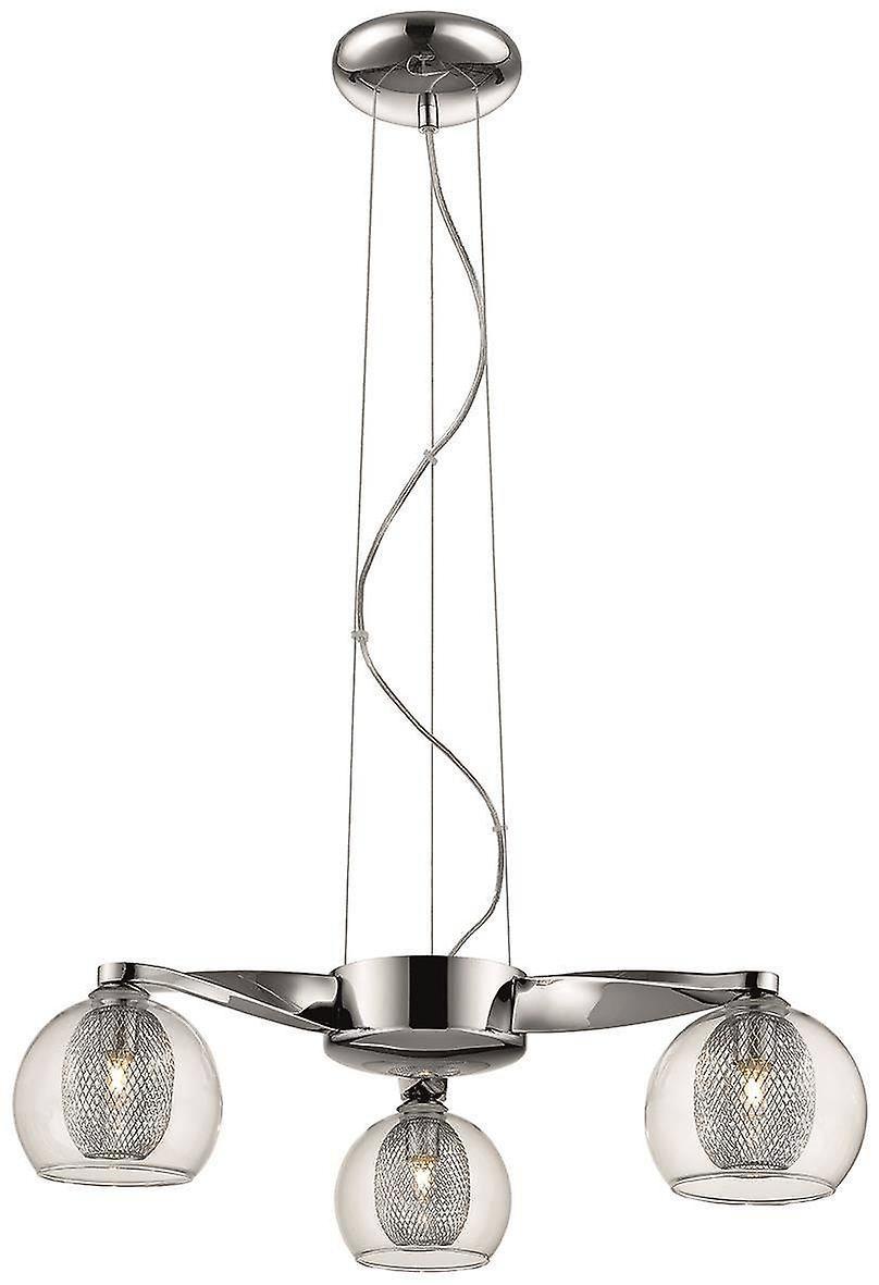 Spring 3 Light Multi Arm Ceiling Pendant Mesh Chrome Clear G9